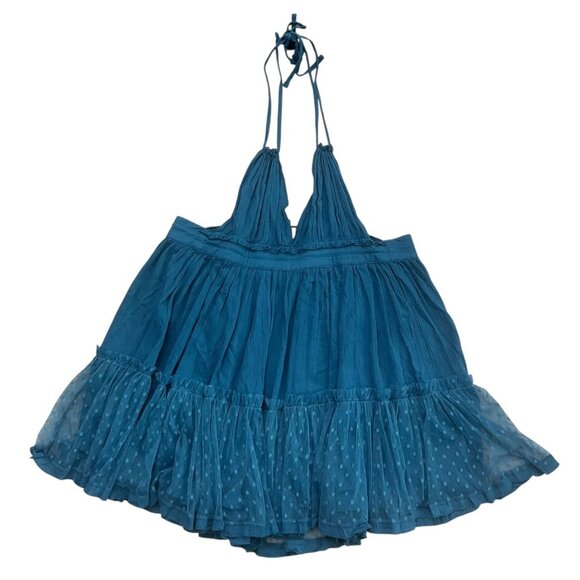 Babydoll Boho Ruffle Mini Dress Blue Size Small Hippie Beach‎ Coastal Festival - Picture 1 of 7